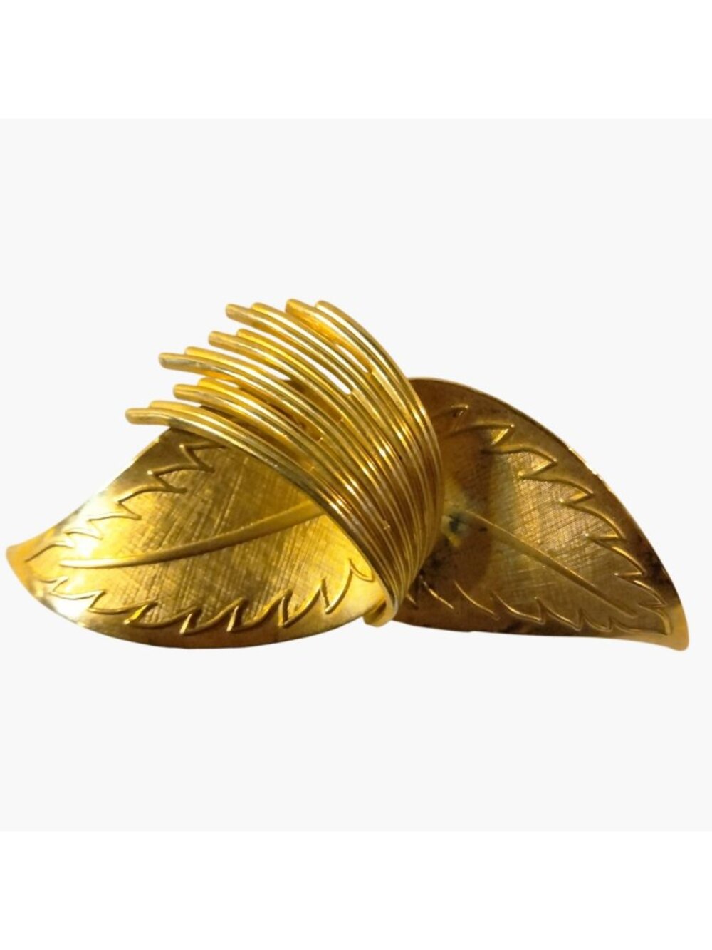 Coro Brooch Pegasus Textured Double Leaf Designer Signed Pin Vintage Gold Tone